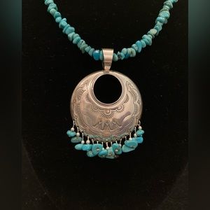 Sterling Silver Turquoise Nugget Necklace – Southwestern Boho Statement Jewelry